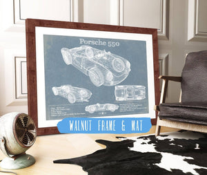 20" x 16" / Walnut Frame & Mat Cutler West Porsche 550 Vintage Sports Car Print