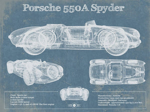 14" x 11" / Unframed Cutler West Porsche 550A Spyder Blueprint Vintage Auto Print