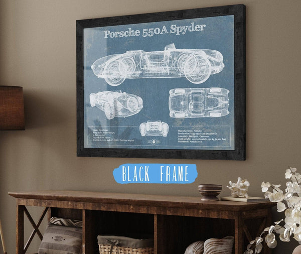 20" x 16" / Black Frame Cutler West Porsche 550A Spyder Blueprint Vintage Auto Print