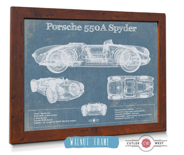 20" x 16" / Walnut Frame Cutler West Porsche 550A Spyder Blueprint Vintage Auto Print