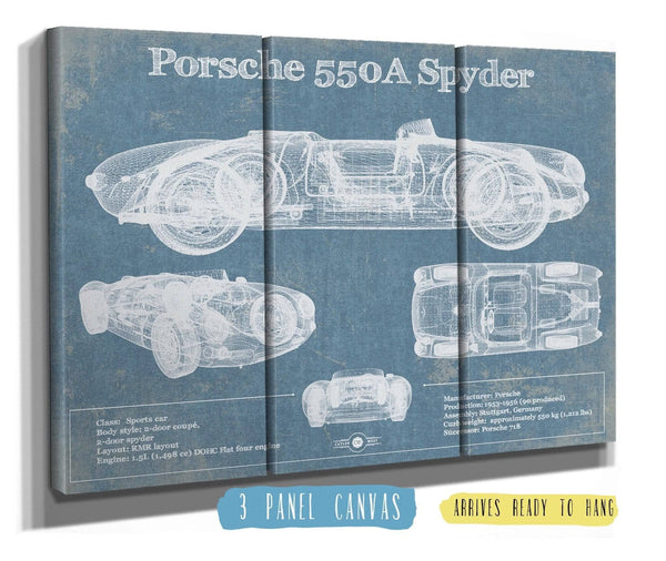 36" x 24" / 3 Panel Canvas Wrap Cutler West Porsche 550A Spyder Blueprint Vintage Auto Print