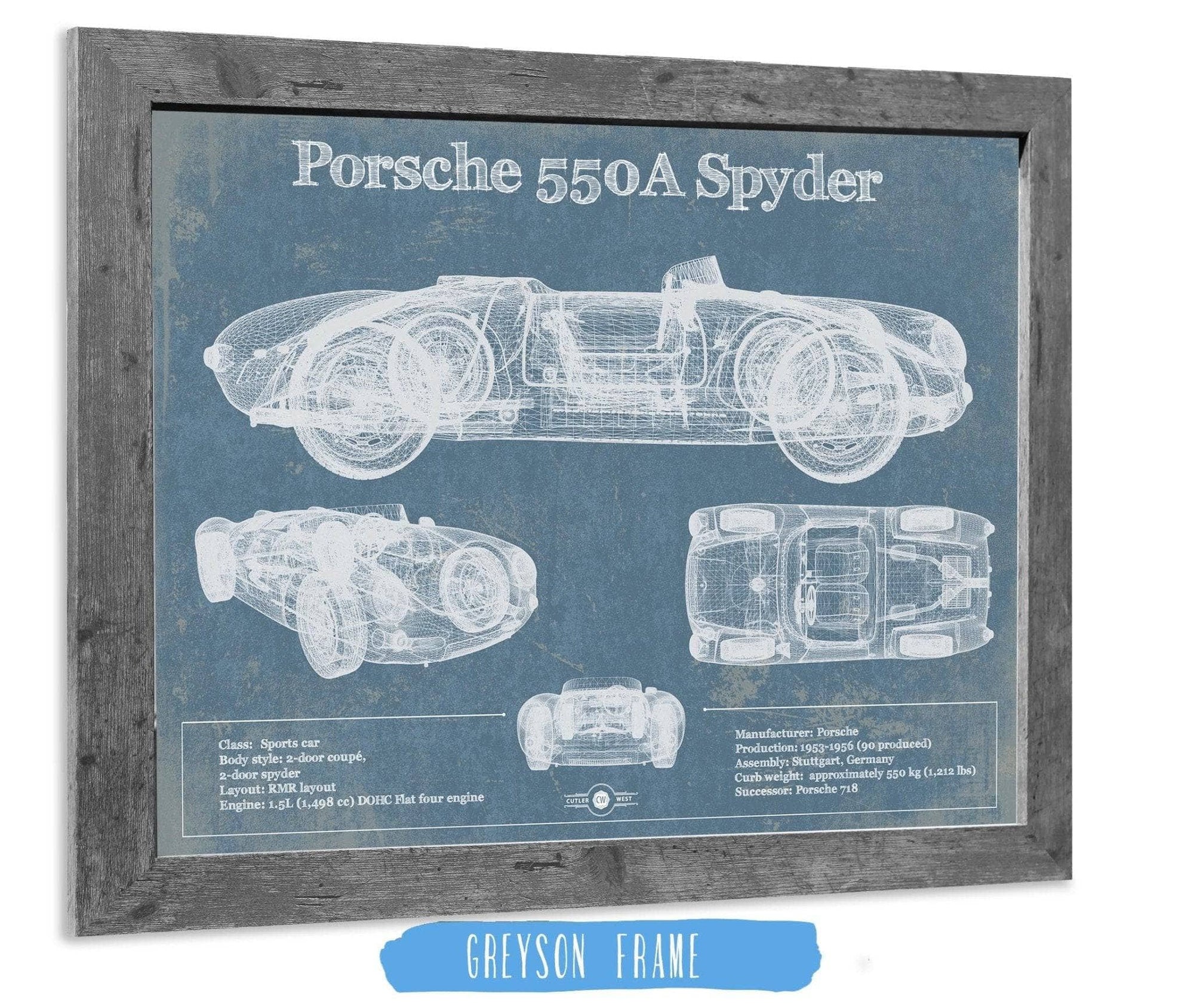 Cutler West Porsche Collection 20" x 16" / Greyson Frame Porsche 550A Spyder Blueprint Vintage Auto Print 835000133_68703