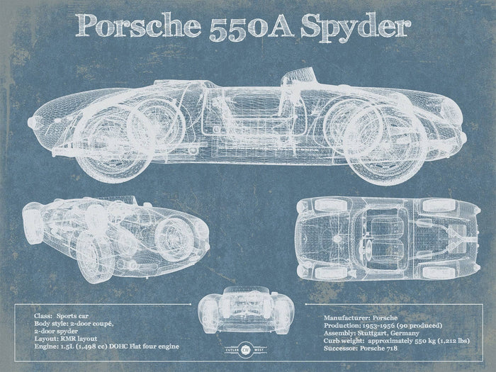 Cutler West Porsche Collection 14" x 11" / Unframed Porsche 550A Spyder Blueprint Vintage Auto Print 835000133_68685