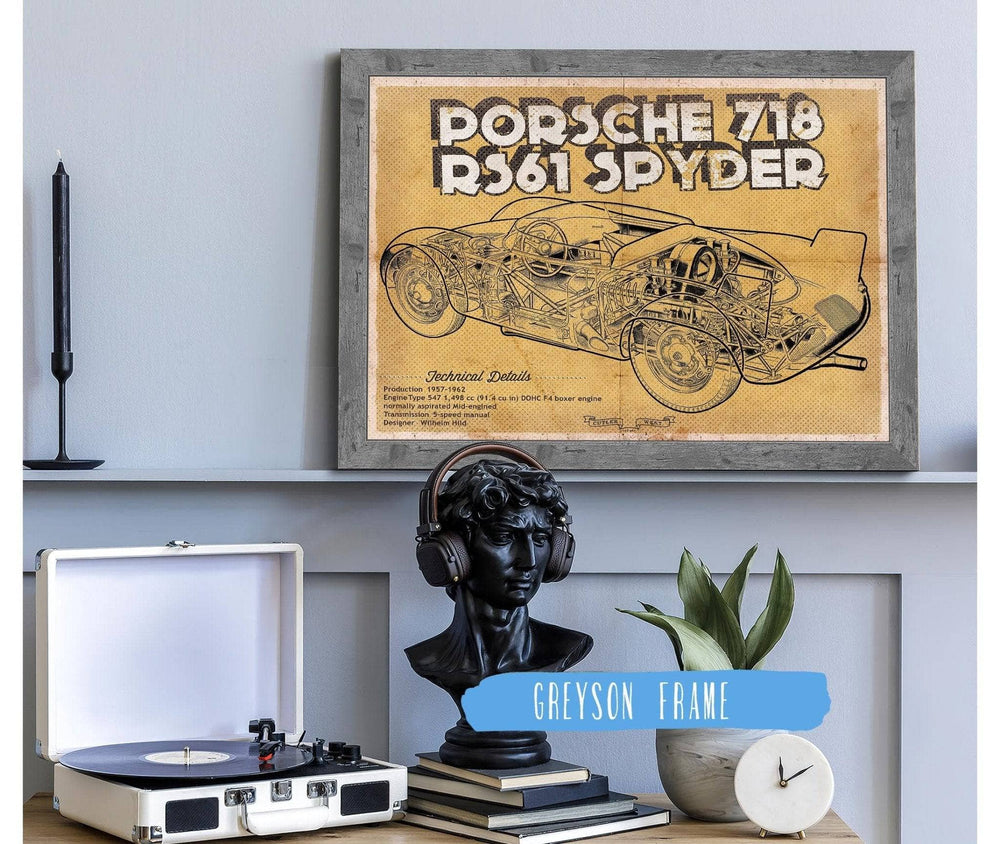 14" x 11" / Stretched Canvas Wrap Cutler West Porsche 718 Spyder Racing Sports Car Print