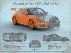 14" x 11" / Unframed Cutler West Porsche 911 GT3 RS 2011 Vintage Sports Car Print