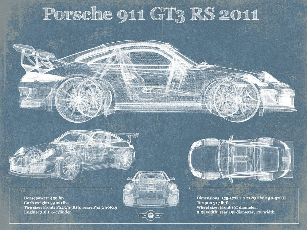14" x 11" / Stretched Canvas Wrap Cutler West Porsche 911 GT3 RS 2011 Vintage Sports Car Print