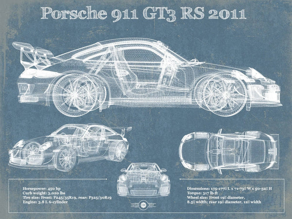 14" x 11" / Unframed Cutler West Porsche 911 GT3 RS 2011 Vintage Sports Car Print