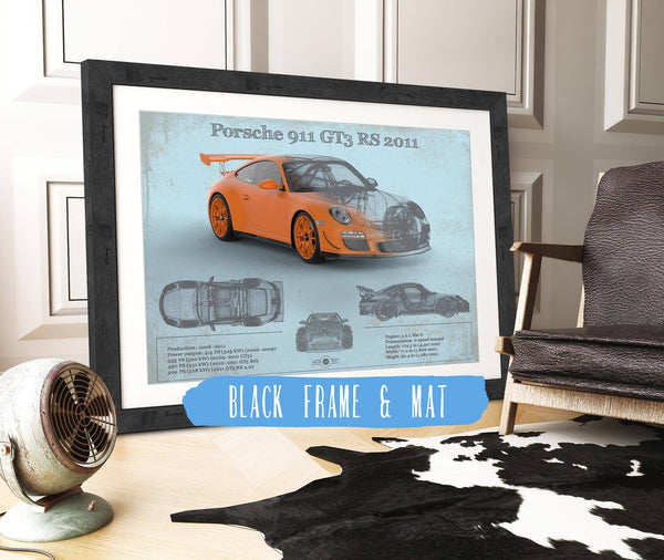 20" x 16" / Black Frame & Mat Cutler West Porsche 911 GT3 RS 2011 Vintage Sports Car Print