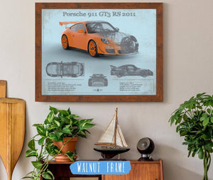 20" x 16" / Walnut Frame Cutler West Porsche 911 GT3 RS 2011 Vintage Sports Car Print