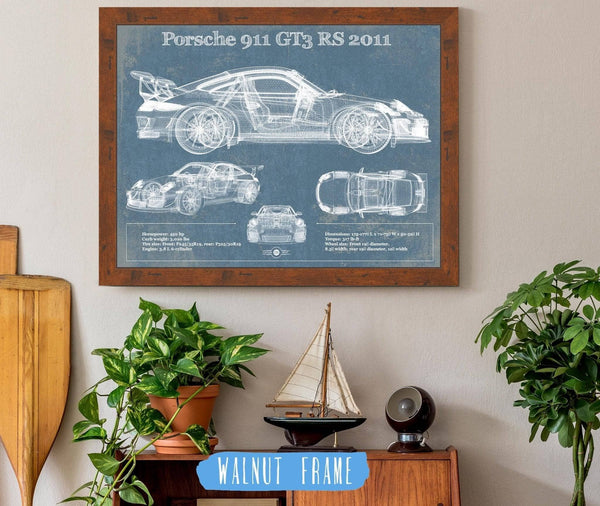 20" x 16" / Walnut Frame Cutler West Porsche 911 GT3 RS 2011 Vintage Sports Car Print