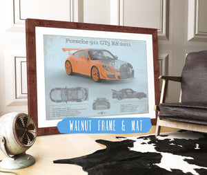 20" x 16" / Walnut Frame & Mat Cutler West Porsche 911 GT3 RS 2011 Vintage Sports Car Print