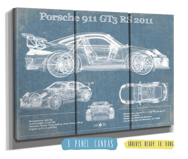 36" x 24" / 3 Panel Canvas Wrap Cutler West Porsche 911 GT3 RS 2011 Vintage Sports Car Print