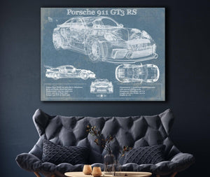 Cutler West Porsche 911 GT3 RS Vintage Blueprint Auto Print