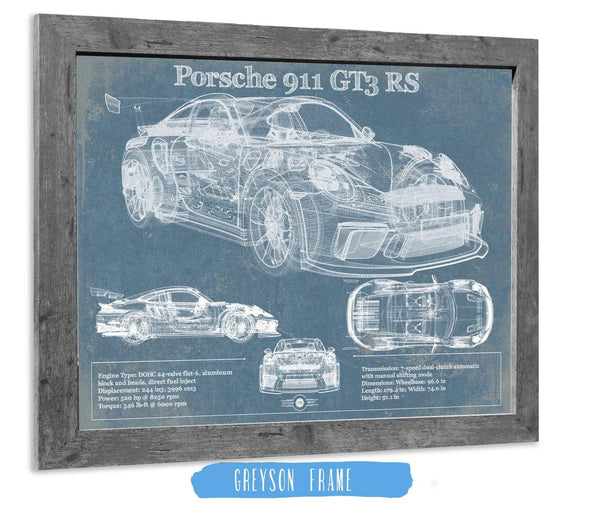 Cutler West Porsche 911 GT3 RS Vintage Blueprint Auto Print