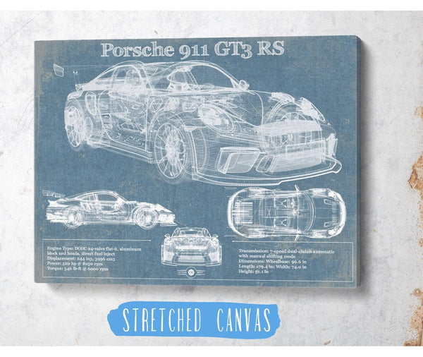 Cutler West Porsche 911 GT3 RS Vintage Blueprint Auto Print
