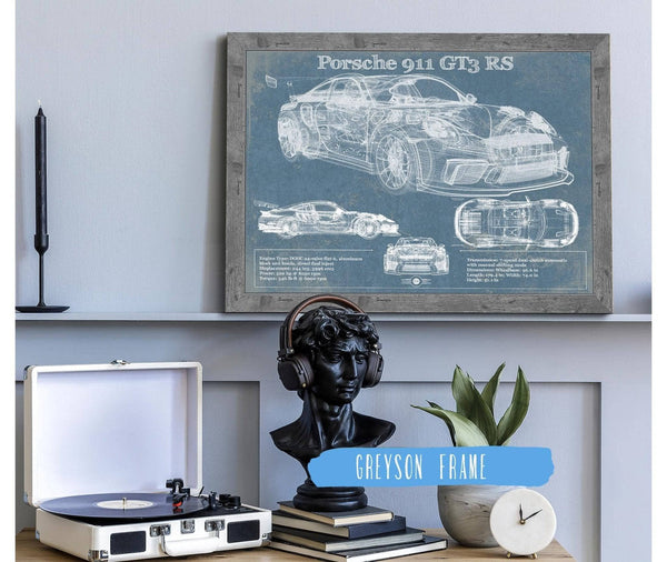 Cutler West Porsche 911 GT3 RS Vintage Blueprint Auto Print