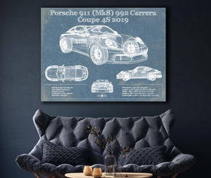 Cutler West Porsche 911 Mk8 992 Carrera Coupe 4s 2019 Vintage Blueprint Auto Print