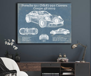Cutler West Porsche 911 Mk8 992 Carrera Coupe 4s 2019 Vintage Blueprint Auto Print
