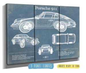 48" x 36" / 3 Panel Canvas Wrap Cutler West Porsche 911 Vintage Blueprint Auto Print