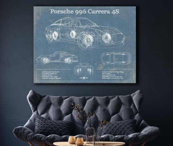 Cutler West Porsche 996 Carrera 4S Vintage Blueprint Auto Print