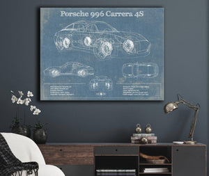 Cutler West Porsche 996 Carrera 4S Vintage Blueprint Auto Print