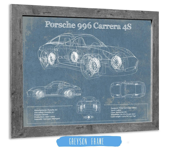 Cutler West Porsche 996 Carrera 4S Vintage Blueprint Auto Print