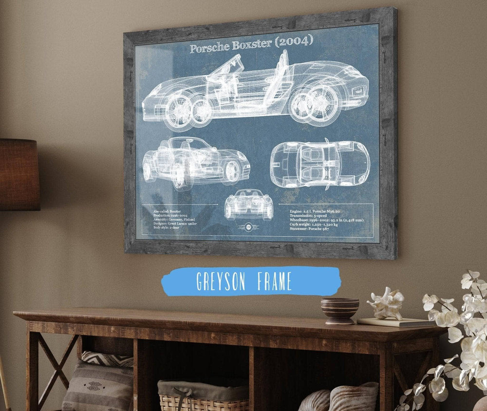 14" x 11" / Stretched Canvas Wrap Cutler West Porsche Boxster (2004) Blueprint Vintage Auto Print
