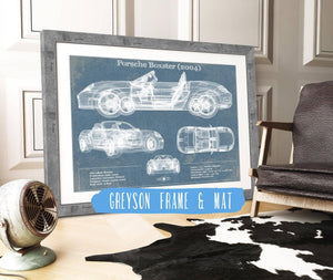 14" x 11" / Greyson Frame & Mat Cutler West Porsche Boxster (2004) Blueprint Vintage Auto Print