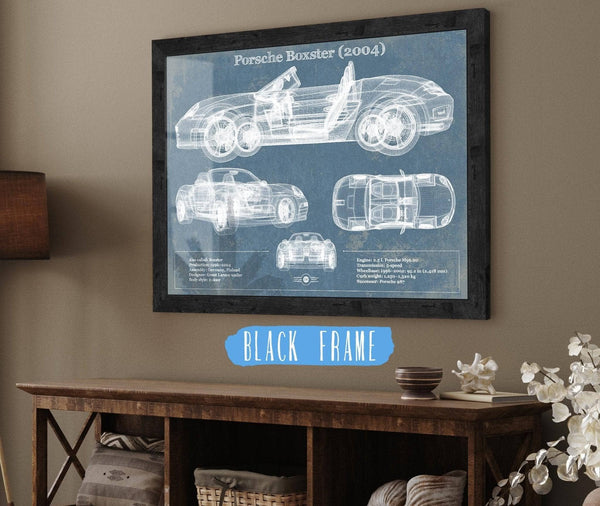 20" x 16" / Black Frame Cutler West Porsche Boxster (2004) Blueprint Vintage Auto Print
