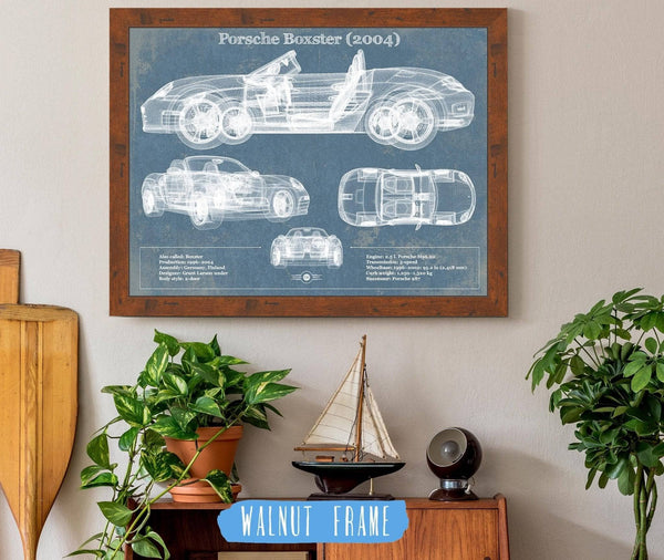 20" x 16" / Walnut Frame Cutler West Porsche Boxster (2004) Blueprint Vintage Auto Print