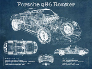 14" x 11" / Unframed Cutler West Porsche Boxster (Type 986) Blueprint Vintage Auto Print