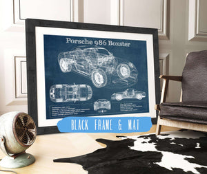 20" x 16" / Black Frame & Mat Cutler West Porsche Boxster (Type 986) Blueprint Vintage Auto Print