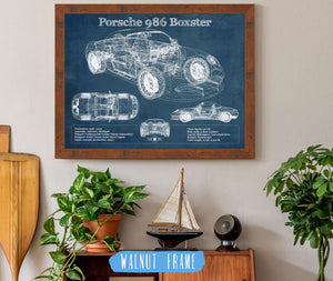 20" x 16" / Walnut Frame Cutler West Porsche Boxster (Type 986) Blueprint Vintage Auto Print