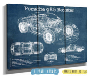 36" x 24" / 3 Panel Canvas Wrap Cutler West Porsche Boxster (Type 986) Blueprint Vintage Auto Print