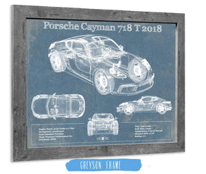 Cutler West Porsche Cayman 718 T 2018 Vintage Blueprint Auto Print