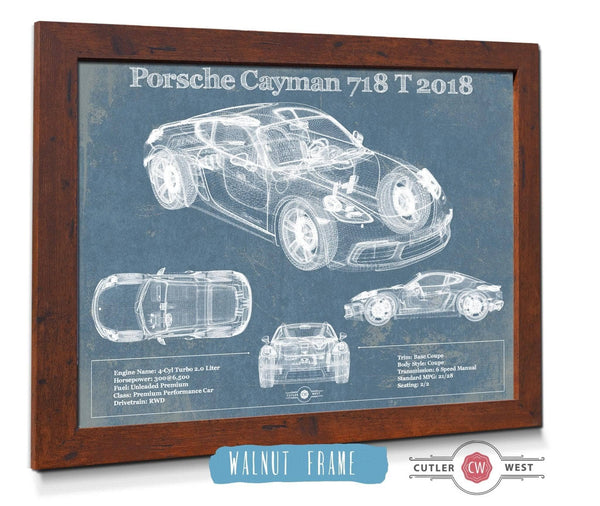 Cutler West Porsche Cayman 718 T 2018 Vintage Blueprint Auto Print