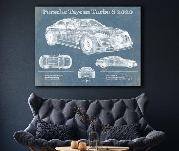 Cutler West Porsche Taycan Turbo S 2020 Vintage Blueprint Auto Print