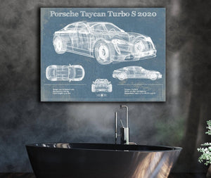 Cutler West Porsche Taycan Turbo S 2020 Vintage Blueprint Auto Print