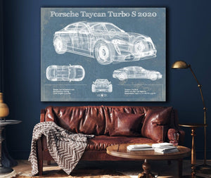 Cutler West Porsche Taycan Turbo S 2020 Vintage Blueprint Auto Print