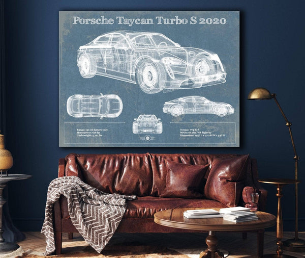 Cutler West Porsche Taycan Turbo S 2020 Vintage Blueprint Auto Print