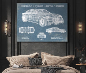 Cutler West Porsche Taycan Turbo S 2020 Vintage Blueprint Auto Print