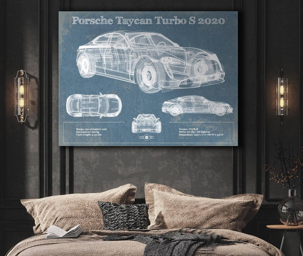 Cutler West Porsche Taycan Turbo S 2020 Vintage Blueprint Auto Print