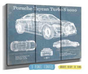 36" x 24" / 3 Panel Canvas Wrap Cutler West Porsche Taycan Turbo S 2020 Vintage Blueprint Auto Print