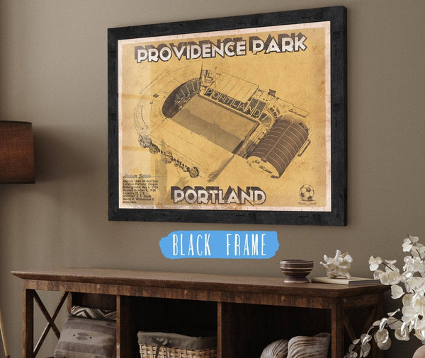 20" x 16" / Black Frame Cutler West Portland Timbers F.C. - Providence Park Vintage MLS Soccer Print