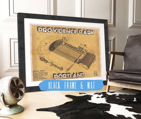 20" x 16" / Black Frame & Mat Cutler West Portland Timbers F.C. - Providence Park Vintage MLS Soccer Print