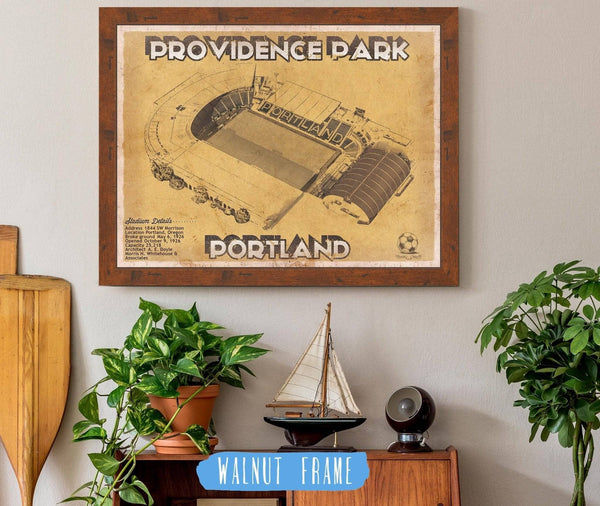 20" x 16" / Walnut Frame Cutler West Portland Timbers F.C. - Providence Park Vintage MLS Soccer Print