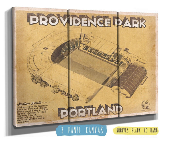 36" x 24" / 3 Panel Canvas Wrap Cutler West Portland Timbers F.C. - Providence Park Vintage MLS Soccer Print
