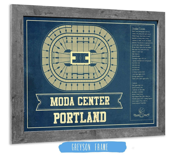 14" x 11" / Greyson Frame Cutler West Portland Trail Blazers Moda Center Vintage Basketball Blueprint NBA Print