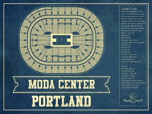 14" x 11" / Unframed Cutler West Portland Trail Blazers Moda Center Vintage Basketball Blueprint NBA Print