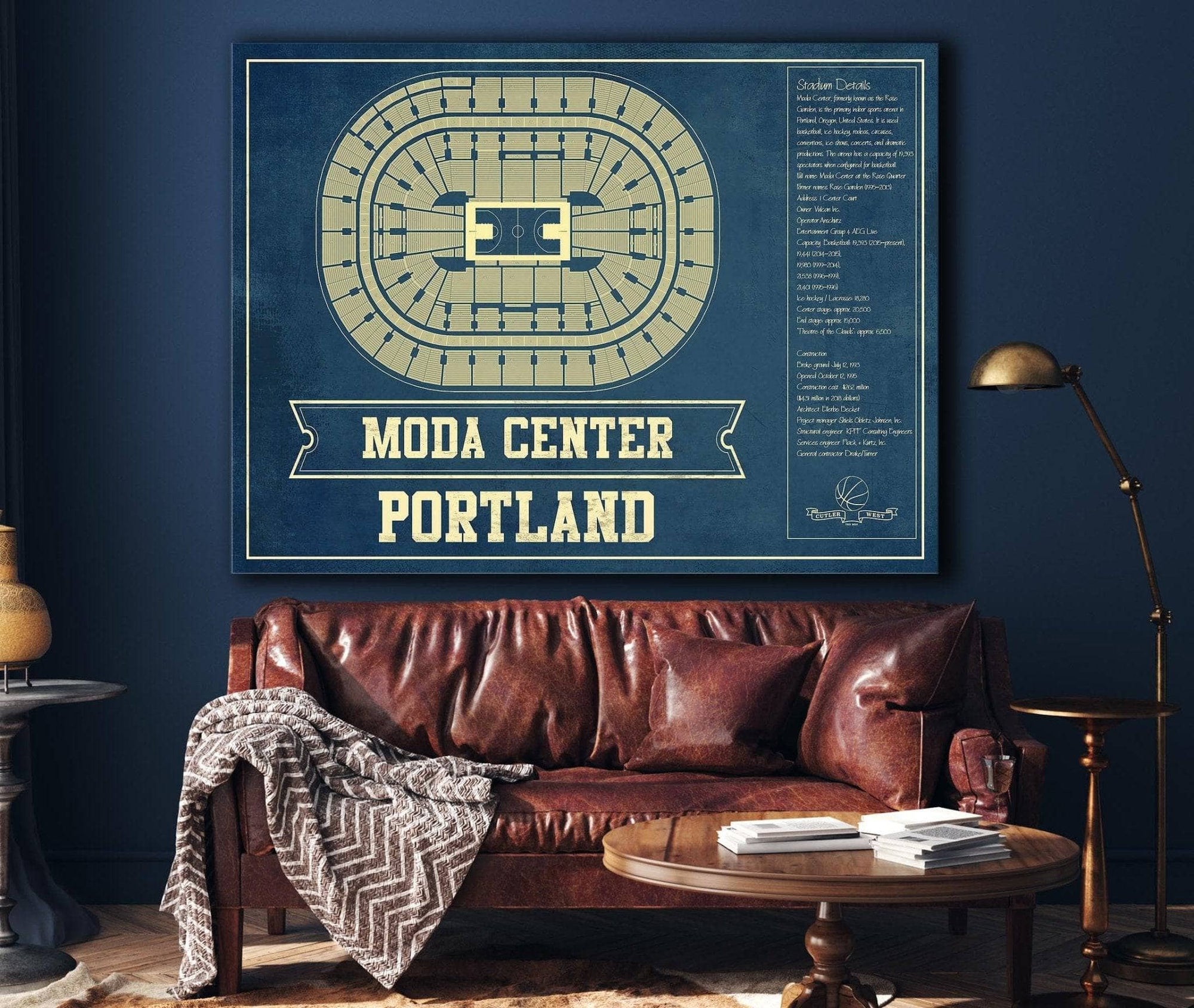 Cutler West Basketball Collection Portland Trail Blazers Moda Center Vintage Basketball Blueprint NBA Print